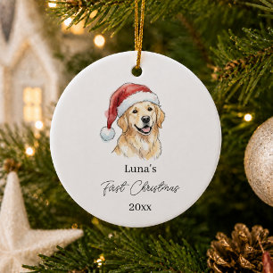 First Christmas Golden Retriever watercolor Ceramic Ornament