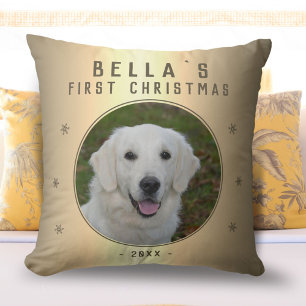 First Christmas Golden Snowflake Puppy Photo Throw Pillow