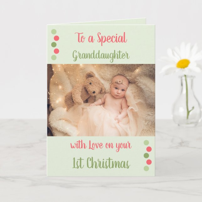 First Christmas granddaughter too cute coral Card (Small Plant)