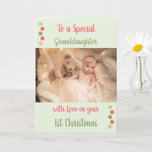 First Christmas granddaughter too cute coral Card