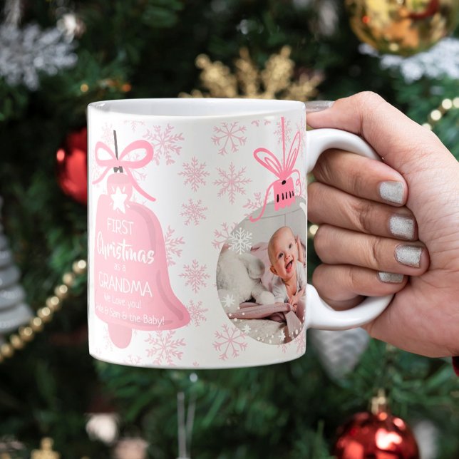 First christmas grandma bell pink snowflake photo coffee mug (Creator Uploaded)