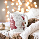 First christmas grandma bell red snowflake photo coffee mug<br><div class="desc">First Christmas as a grandma with winter red and gray silver snowflakes pattern,  best grandma ever! With christmas ornament shape 2 photo overlay and a bell shape . All the colors are editable.</div>
