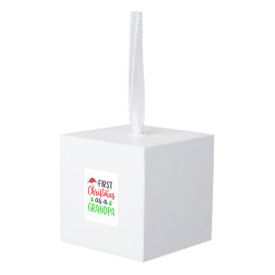 First Christmas Grandpa Santa Hat Cube Ornament