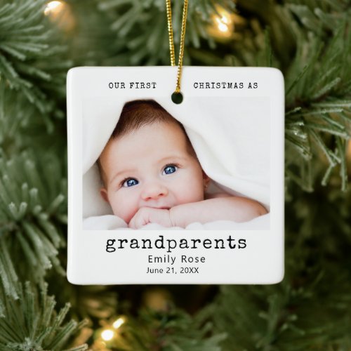 First Christmas Grandparent Photo Modern Minimal Ceramic Ornament