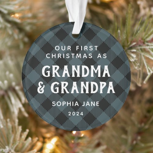 First Christmas Grandparents Blue Photo Keepsake Ornament