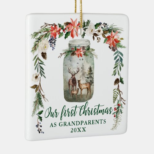 First Christmas Grandparents Deers PHOTO BACK Ceramic Ornament