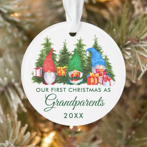 First Christmas Grandparents Gnomes Green Trees Ornament