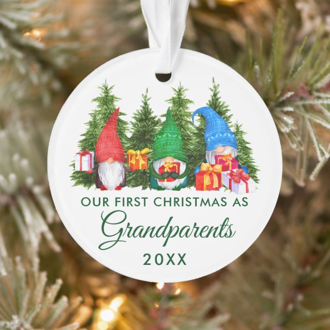 First Christmas Grandparents Gnomes Green Trees Ornament (Tree)