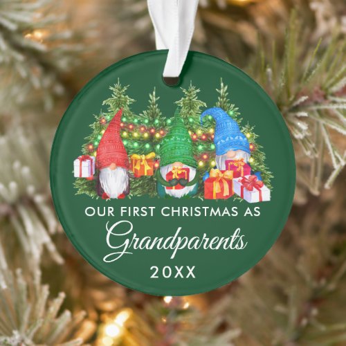 First Christmas Grandparents Gnomes Lights Green Ornament