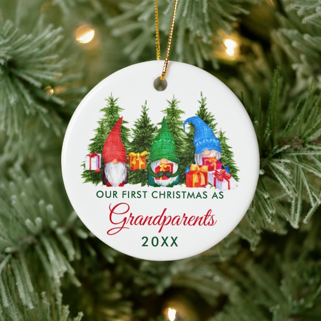 First Christmas Grandparents Gnomes Trees Ceramic Ornament (Tree)