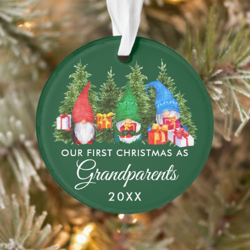 First Christmas Grandparents Gnomes Trees Green Ornament