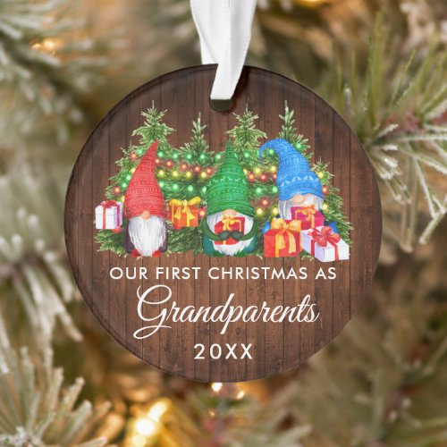 First Christmas Grandparents Gnomes Wood Lights Ornament