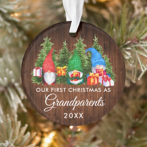 First Christmas Grandparents Gnomes Wood Trees Ornament