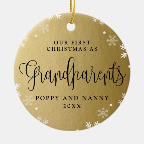 First Christmas_Grandparents Gold Photo Keepsake Ceramic Ornament