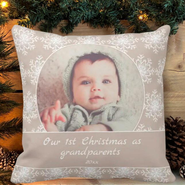 First Christmas Grandparents Grandchild Photo Throw Pillow (Creator Uploaded)