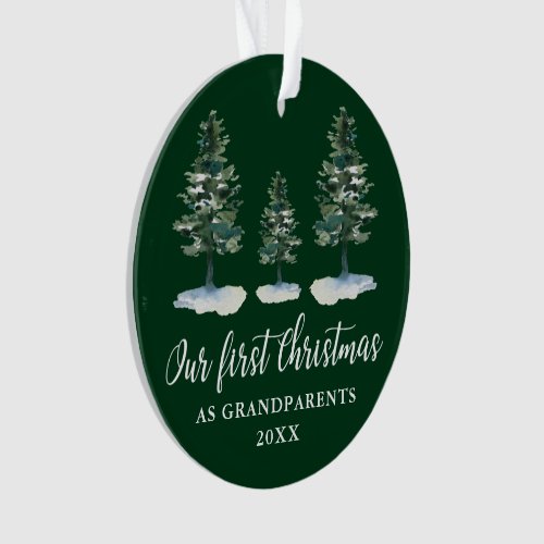 First Christmas Grandparents Green Pine PHOTO BACK Ornament