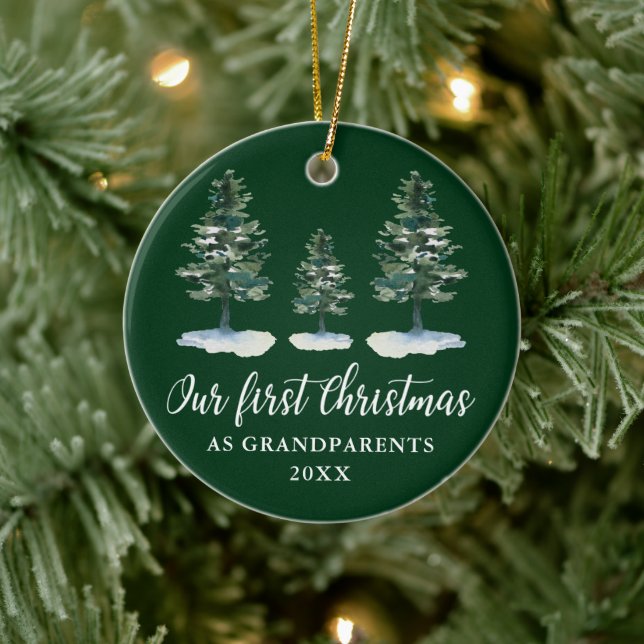 First Christmas Grandparents Green Pines Ceramic Ornament (Tree)