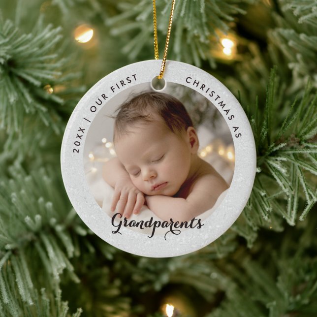 First Christmas Grandparents Modern Script Photo Ceramic Ornament (Tree)