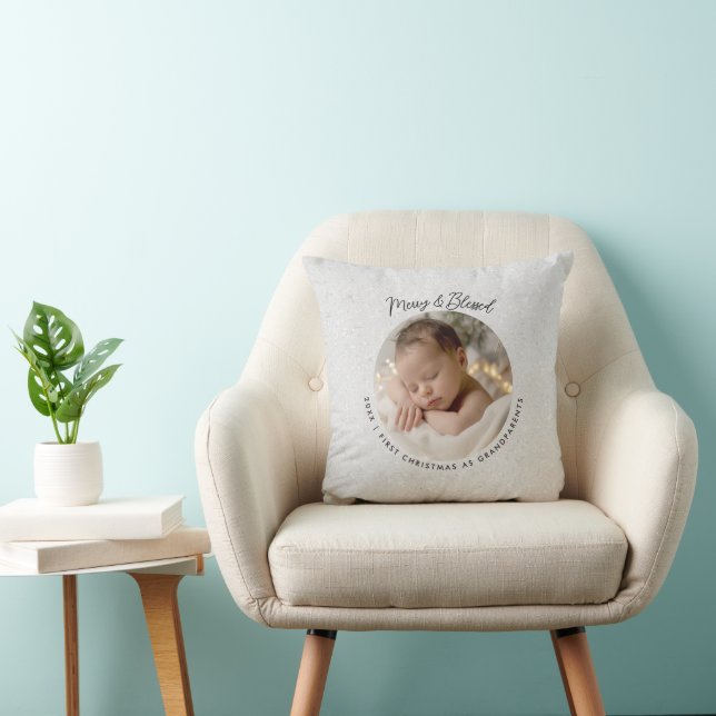 First Christmas Grandparents Modern Simple Photo Throw Pillow (Chair)