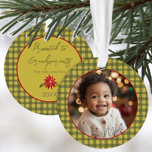 First Christmas Grandparents Photo Green Gingham Ornament