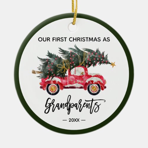 First Christmas Grandparents Photo Red Truck Ceramic Ornament