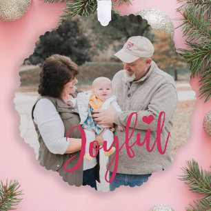 First Christmas grandparents photo script modern Ornament Card