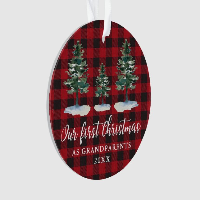 First Christmas Grandparents Pine Plaid PHOTO BACK Ornament (Front)