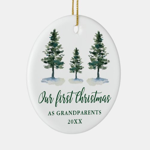 First Christmas Grandparents Pines PHOTO BACK Ceramic Ornament