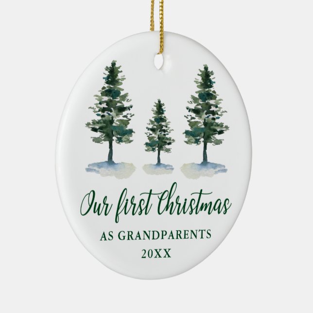 First Christmas Grandparents Pines PHOTO BACK Ceramic Ornament (Right)