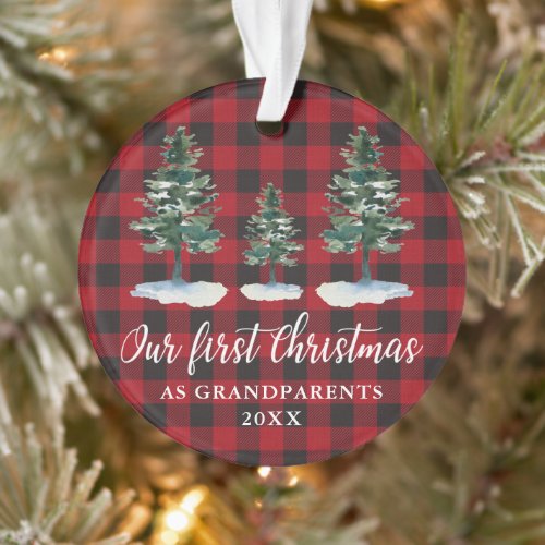 First Christmas Grandparents Pines Red Plaid Ornament