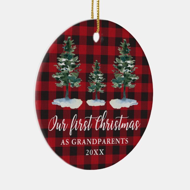 First Christmas Grandparents Plaid PHOTO BACK Ceramic Ornament (Right)
