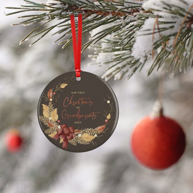 First Christmas Grandparents Rustic Copper Photo Ceramic Ornament (Creator Uploaded)
