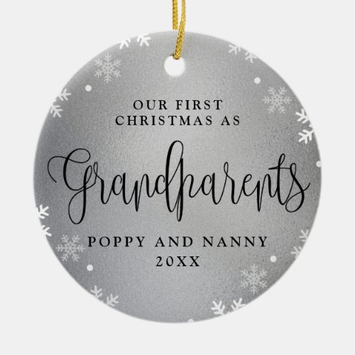First Christmas_Grandparents Silver Photo Keepsake Ceramic Ornament