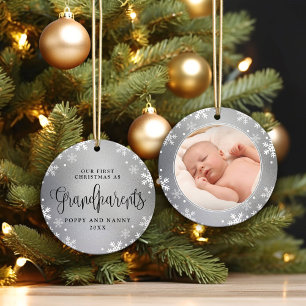 First Christmas-Grandparents Silver Photo Keepsake Ceramic Ornament