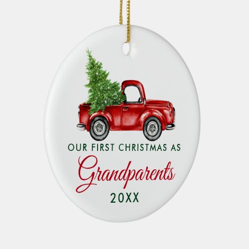 First Christmas Grandparents Truck PHOTO BACK Ceramic Ornament