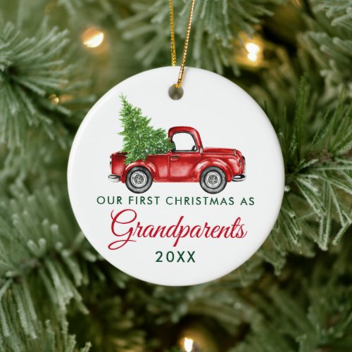 First Christmas Grandparents Vintage Red Truck Ceramic Ornament