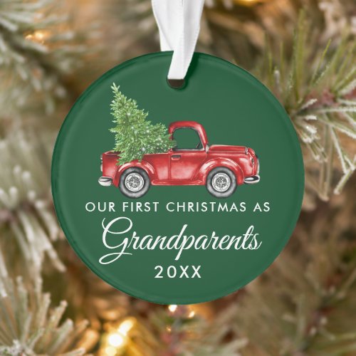 First Christmas Grandparents Vintage Truck Green Ornament