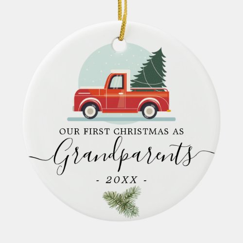 First Christmas Grandparents Vintage truck photo Ceramic Ornament