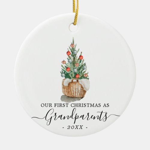 First Christmas Grandparents with photo and tree Ceramic Ornament