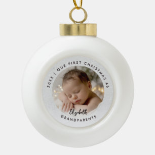 First Christmas Grandparents Wonderland Photo Ceramic Ball Christmas Ornament