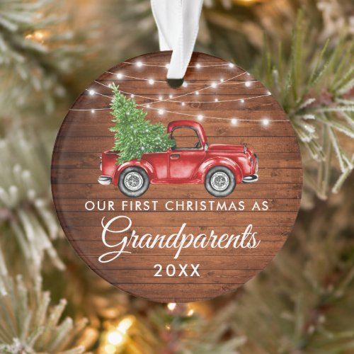 First Christmas Grandparents Wood Truck Lights Ornament