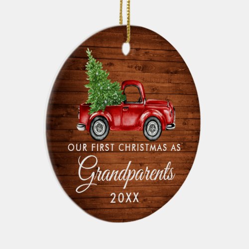 First Christmas Grandparents Wood Truck PHOTO BACK Ceramic Ornament