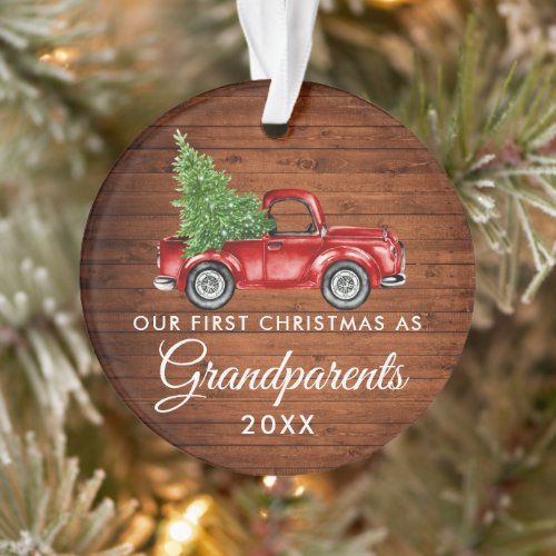 First Christmas Grandparents Wood Vintage Truck Ornament