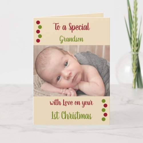 First Christmas grandson too cute red Card