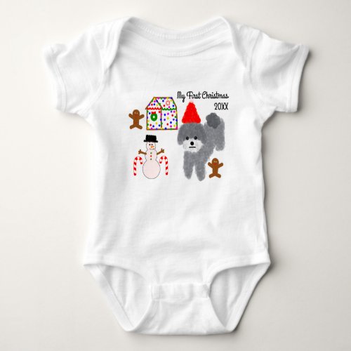 First Christmas Gray Poodle 1 Baby Bodysuit