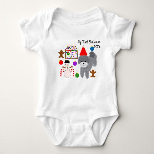 First Christmas Gray Poodle 2 Baby Bodysuit