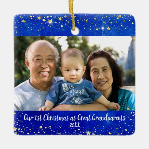 First Christmas Great Grandparents 2 Photo Stars Ceramic Ornament
