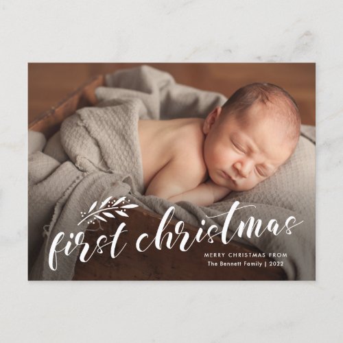 First Christmas Handwritten Baby Photo Holiday Postcard