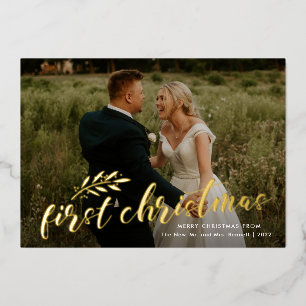First Christmas Handwritten Wedding Photo Gold  Foil Invitation
