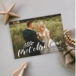 First Christmas Handwritten Wedding Photo Holiday Card<br><div class="desc">A simple photo holiday card with handwritten first christmas and branch and minimal type. Click the edit button to customize this design.</div>